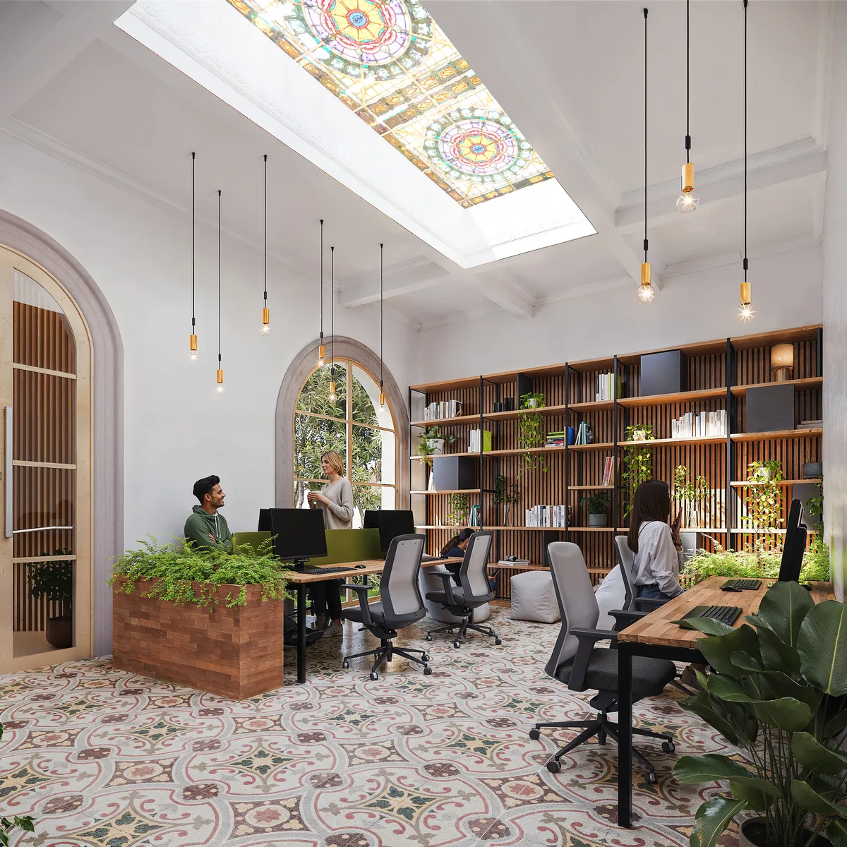 Coworking space interior render by Imabox